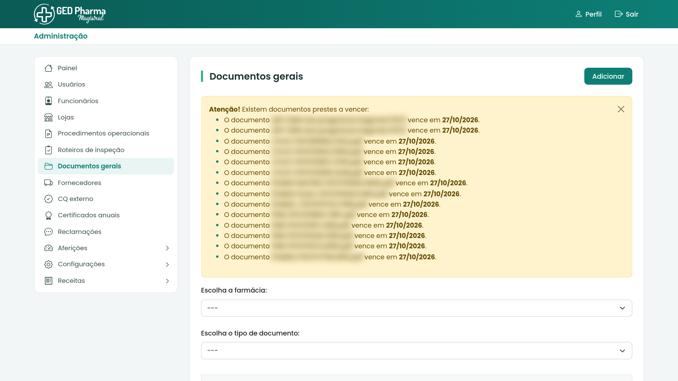Alerta de documentos gerais próximos do vencimento.