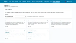 Tela do Letivo: Pontos de atenção, com os cadastros que a secretaria precisa revisar